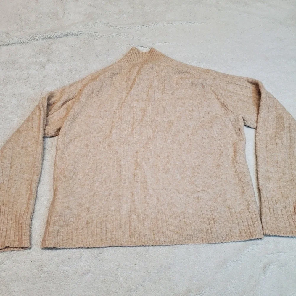 J. Crew Beige Angora Wool Blend Casual Preppy Classic Mockneck Cropped Sweater S